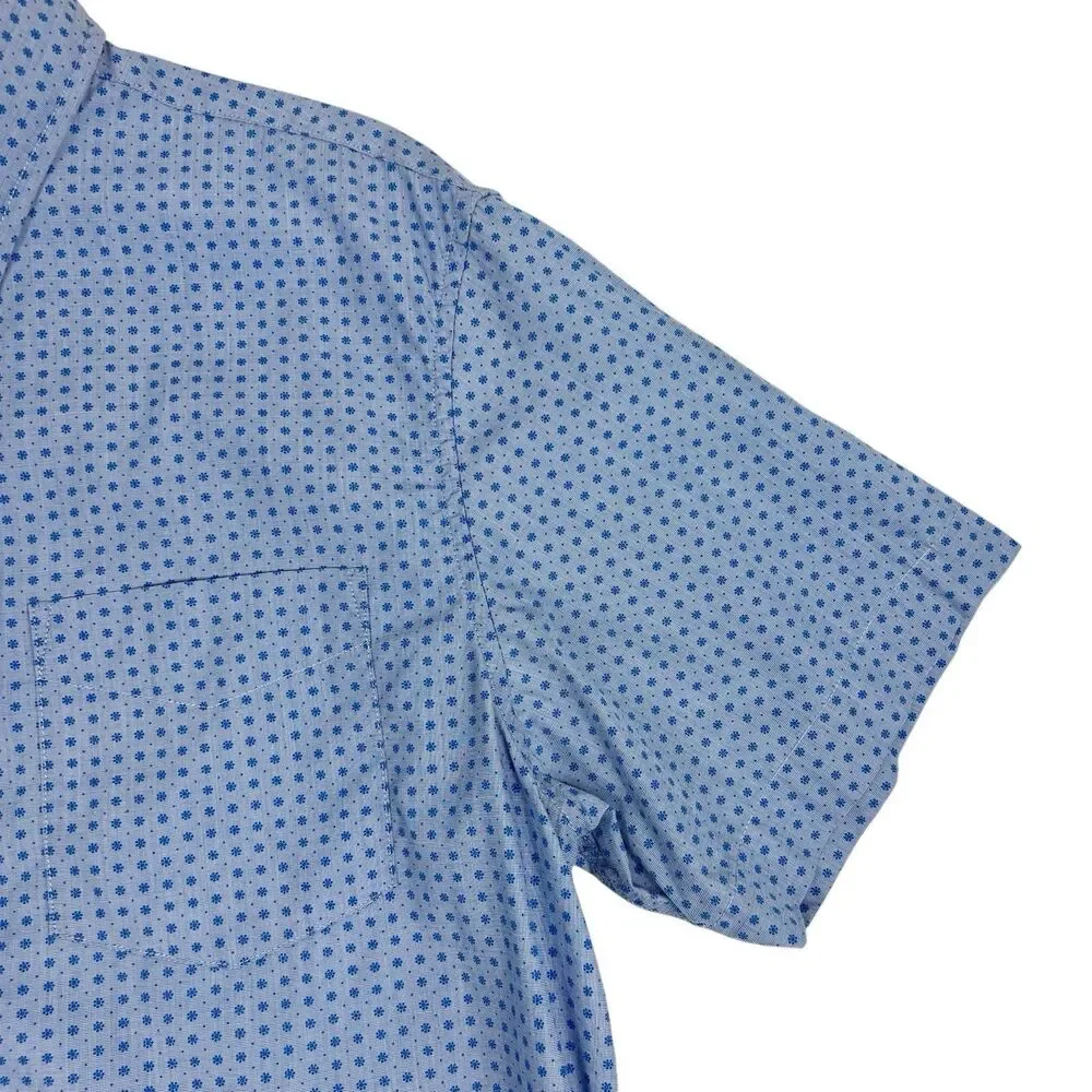 Banana Republic Luxe Poplin Slim Fit Blue Print Short Sleeve Button Down Shirt